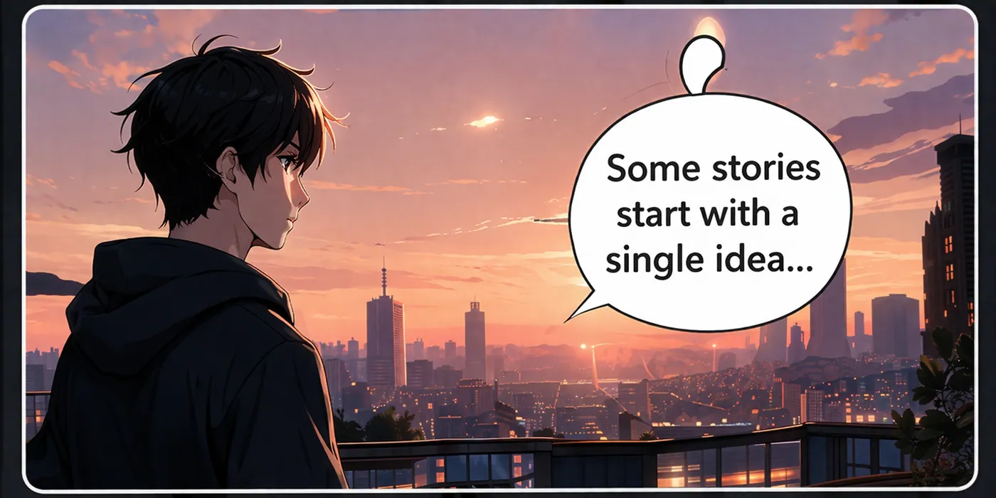 Romance webtoon panel with characters at sunset