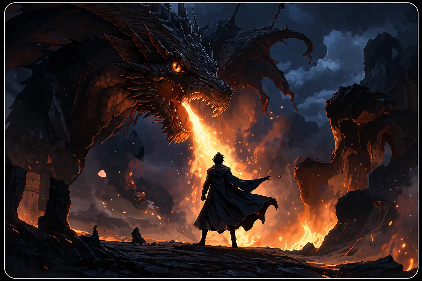 Fantasy webtoon example with a dragon and hero
