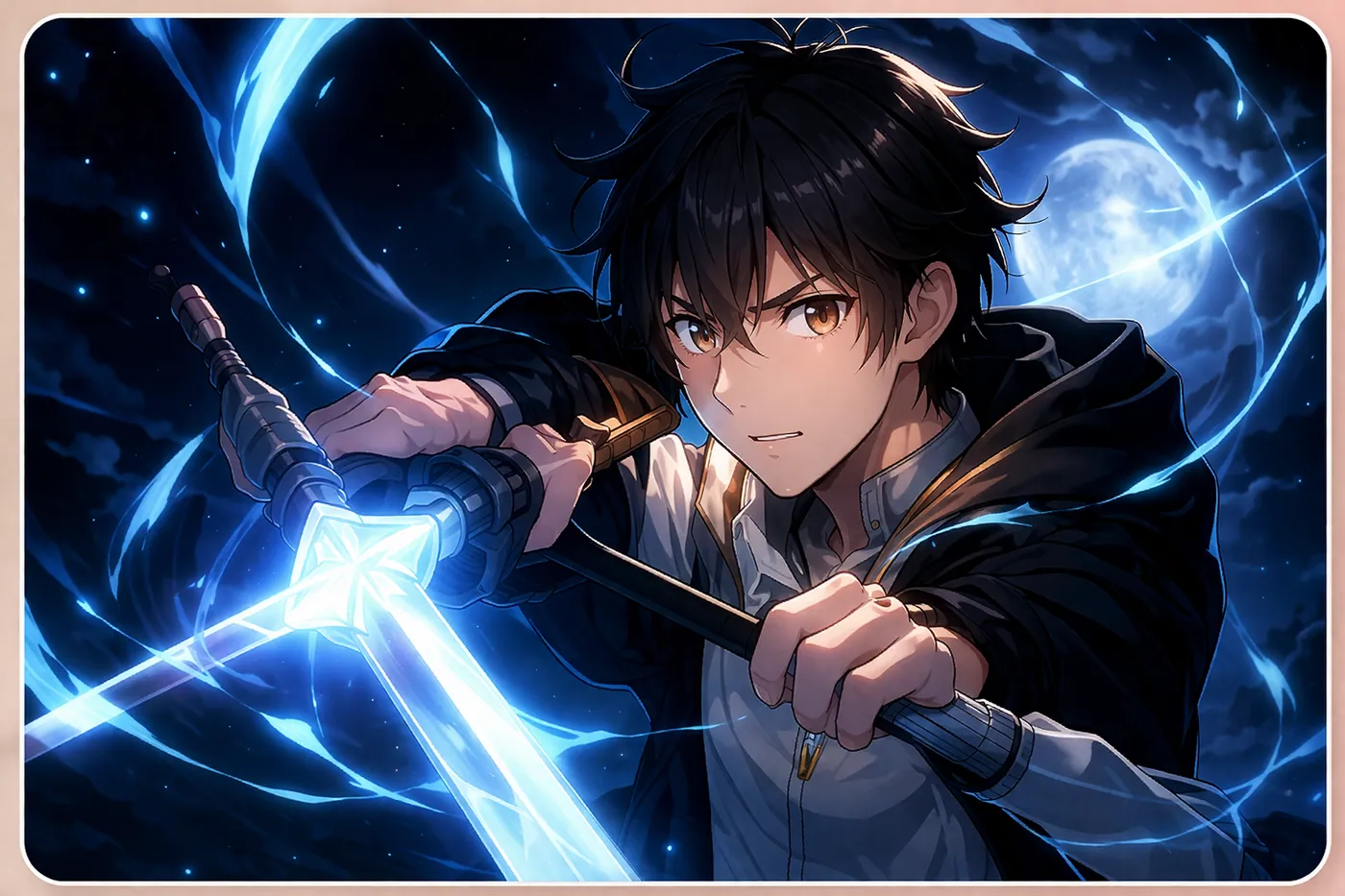 Fantasy webtoon example with a storm-lit hero