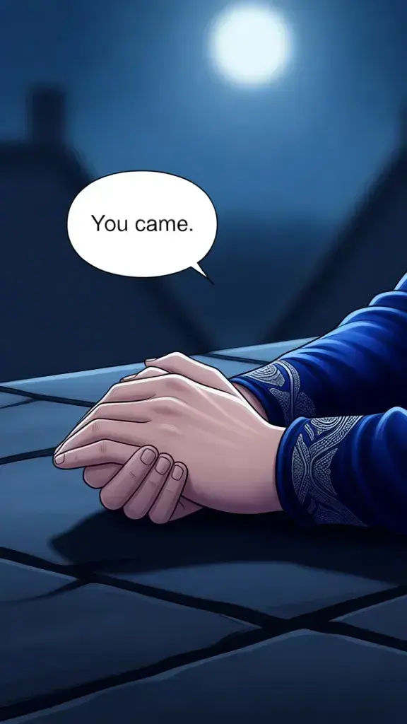 Gael gently takes Lyra's hand, his expression tender.