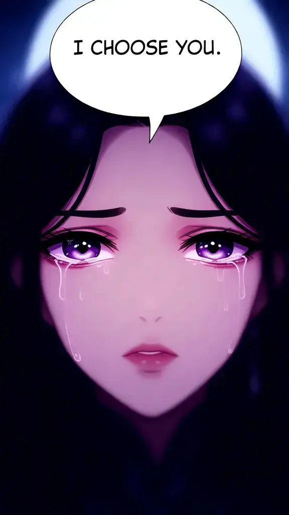 Lyra's eyes, filled with resolve, look up at Gael.