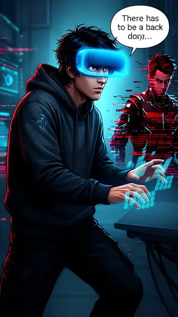 Kael's hacking instinct kicks in, searching for an override.