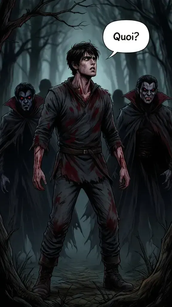 The sudden sound of rustling branches makes him snap his head up, his grief momentarily forgotten.