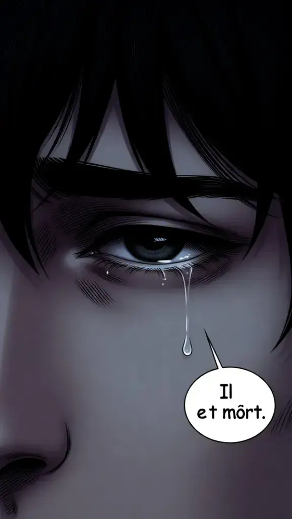 A profound sorrow washes over his face, as if reliving the moment of death.