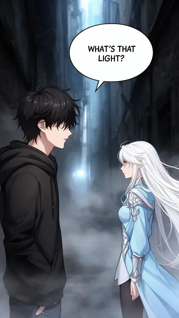 Arga notices an eerie glow from a dark alleyway, his expression turns curious.